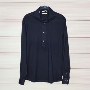 SuitSupply Jersey Polo Shirt Cotton Navy Blue Extra Slim Long Sleeve sz 15,5